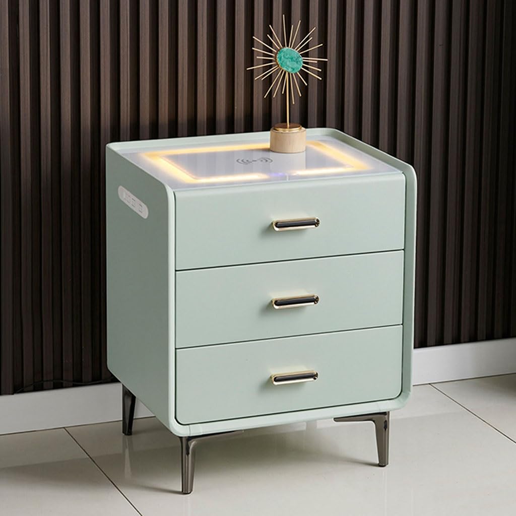 BHGFYXBS Nightstand With Charging Station,3-Tier Side Table With Drawer,Bedside Table End Table,For Bedroom,Home Office,Light Gray-48Cm/18.9In,Light Green-38Cm/15In,Light Green-38cm/15in