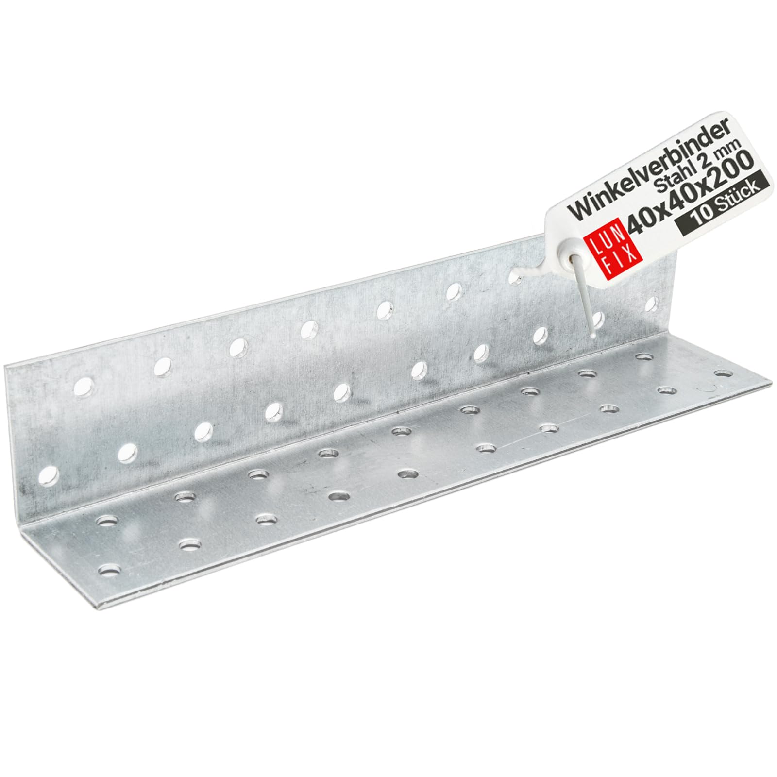 Connettore angolare – 10 pezzi – angolo piastra forata 40 x 40 x 200 x 2,0 – angolo – piccolo angolo di montaggio – raccordo per legno – anticorrosione – angolo forato
