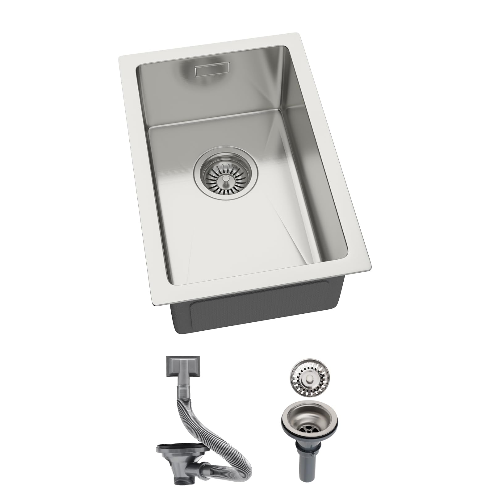 Geworzi Stainless Steel Sink - 30 x 45 cm Undermount Kitchen Sink, Small Square Sinks with Overflow, 1 Bowl, Undermount & Flushmount, Brushed