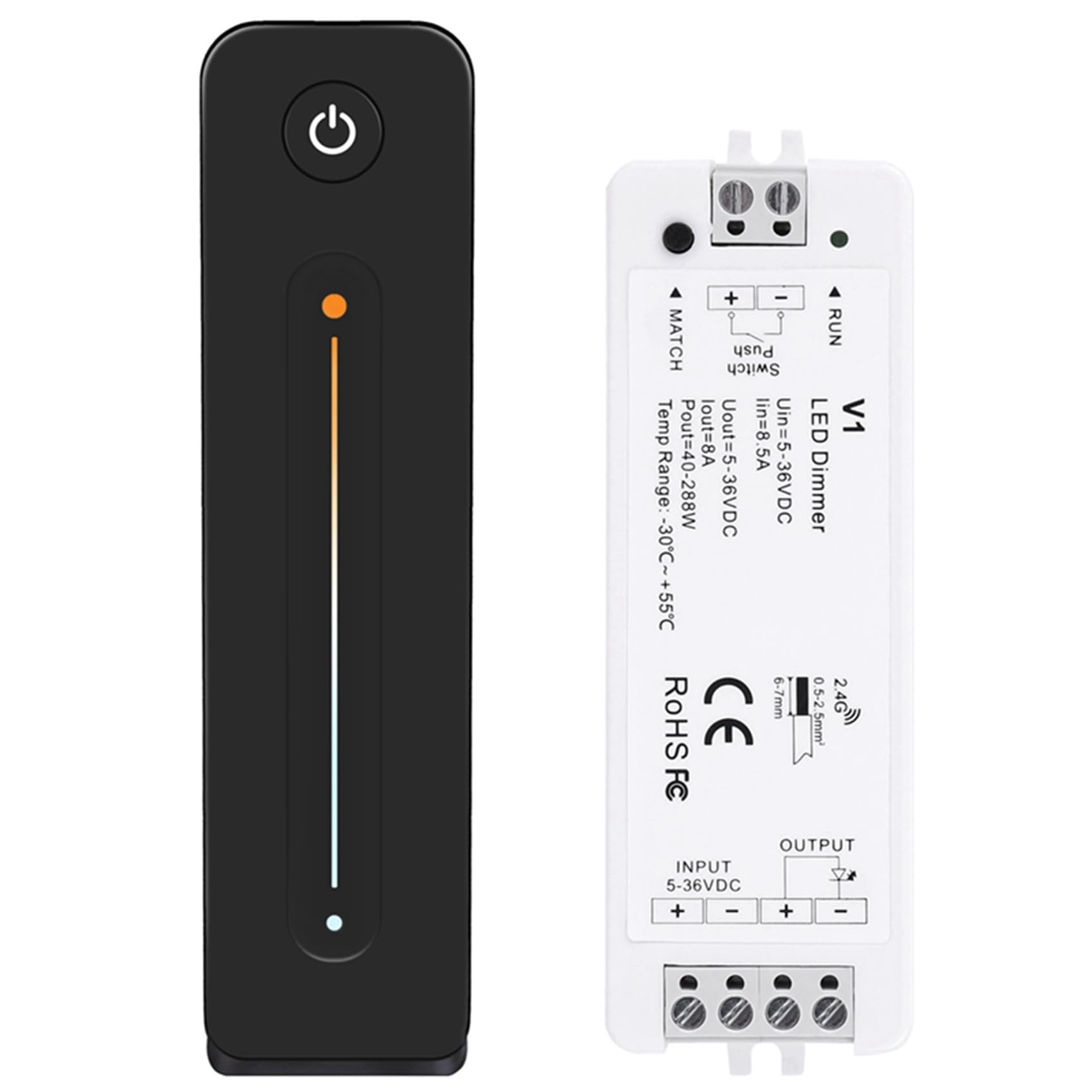 4X LED Dimmer 12V 5V 24V 36V 8A PWM Drahtloser RF Schalter mit 2,4G Helligkeits Anpassung Fernbedienung für LED Einfarb Streifen