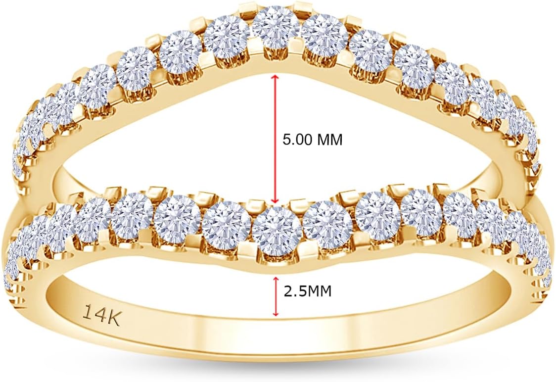 IGI Certified Lab Grown Diamond Curved Enhancer Guard Ring For Engagement (10K/14K Solid Gold) 1.20 Cttw Round Shape Wedding Bands for Women