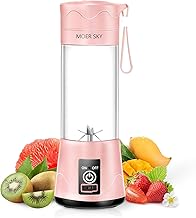 خلاط عصارة متنقل بتصميم كوب لخلط الفواكه مزود بـ 6 شفرات ثلاثية الأبعاد وشاحن بكابل USB لأفضل مزج في المنزل سعة 380 مل من موير سكاي (B)، زهري كرزي، 2200.0 مللي أمبير ساعة