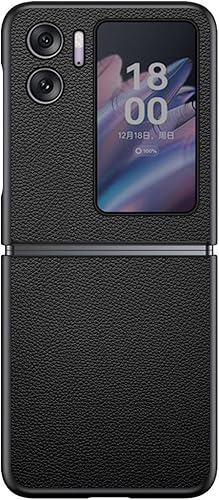 YAGELANG Funda de cuero genuino para Oppo Find N2 Flip, a prueba de golpes, funda de piel de vacuno de cuero duro PC duradera plegable funda