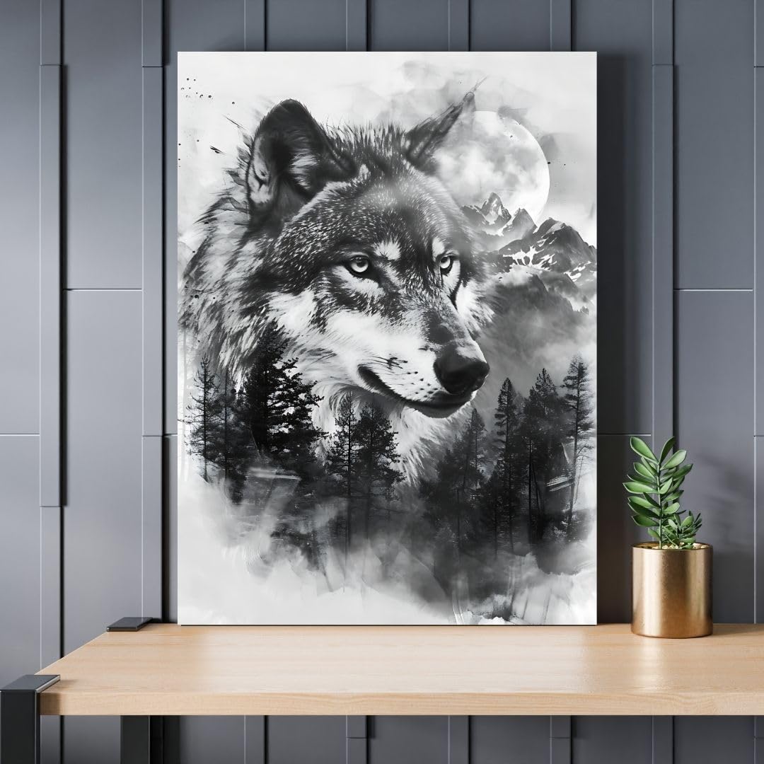 SUDHI Double-Exposure-Fantastic-Wolf-Wall- Art Print - Captivating Acrylic Décor for a Lively Ambiance Living room, Entryway, Joyous atmosphere, Wall decor art (3-A2-59 x 42 CM, Option 7)