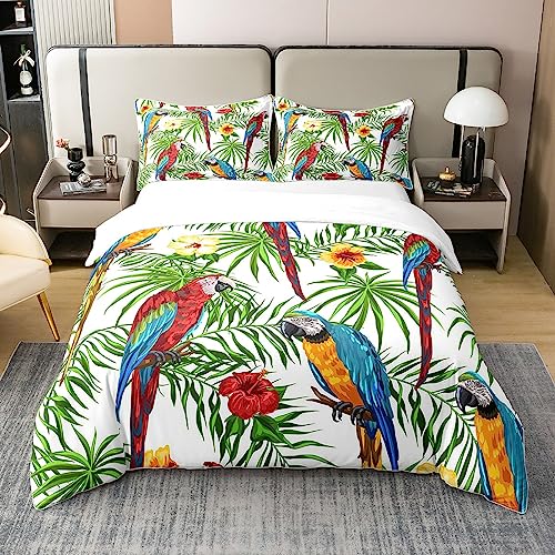 Homemissing Feuille de Palmier Parure de lit 100% Coton Perroquet garçon Tropical Exotique Oiseaux Housse de Couette Coton Hibiscus Housse de Couette...