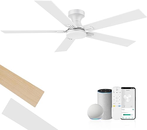 Miniatura 11 de Ventiladores de techo de 52 pulgadas con luces, ventilador de techo inteligente con luz y control remoto Alexa, aplicación, modernos ventiladores de
