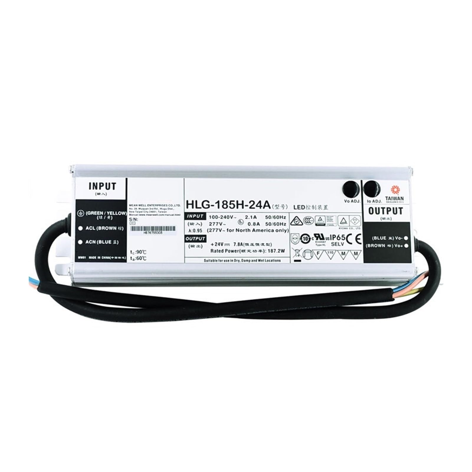 JJKKOZVQF HLG-185H-12(A)/15/20/24/30/36/42/48/54 185W Constant Voltage + Constant Current LED Driver(HLG-185H-48A)