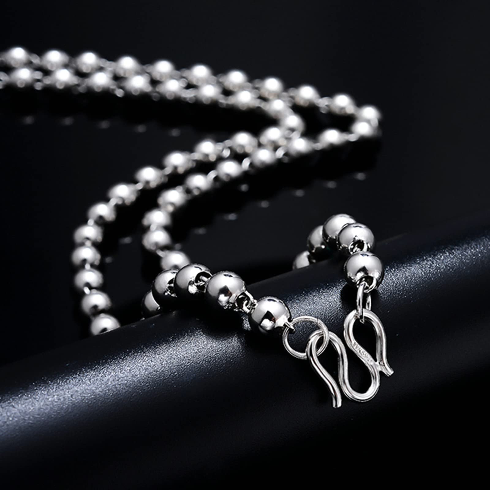 Collar de Cadena con Cuentas de 18 a 24 Pulgadas, 2,7 a 6 mm, Collar de Cadena de Bolas de Plata de Ley 925 para Mujeres y niñas