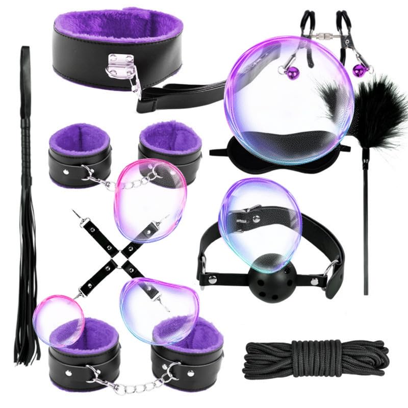 ZeeKoug Cuero púrpura 10 Piezas Accesorios de Novedad Ropa Set de Gimnasio, Mano y pie Yoga Rally Banda Entrenamiento de Ejercicio, Regalo de Pareja