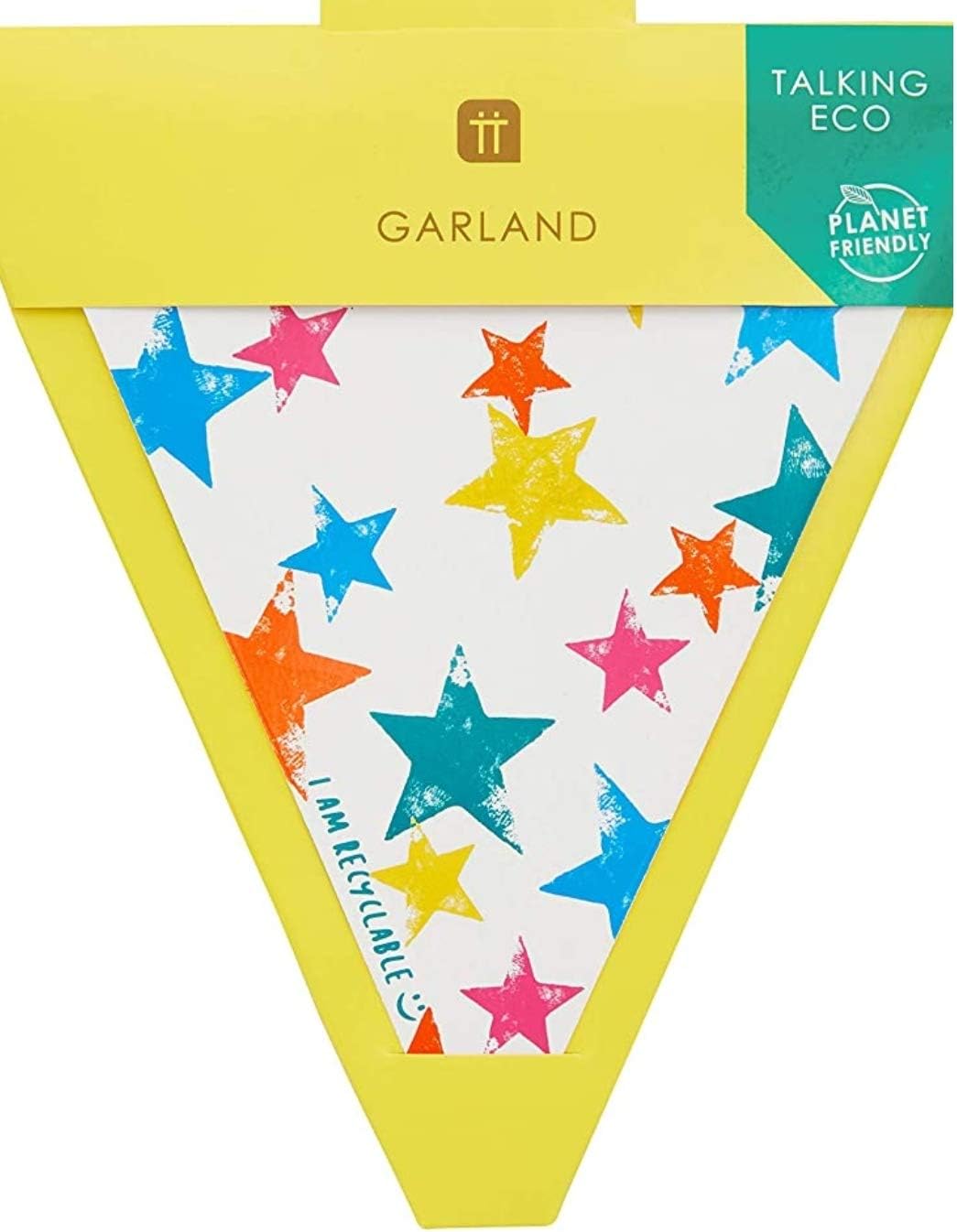 Colourful Paper Star Bunting Garland with Triangle Flags - 4m | Home Recyclable, Unisex | Decorations for Kids Birthday, Rainbow Party Supplies, Bedroom D&eacute;cor, Festival Flags, Garden Picnic, BBQ