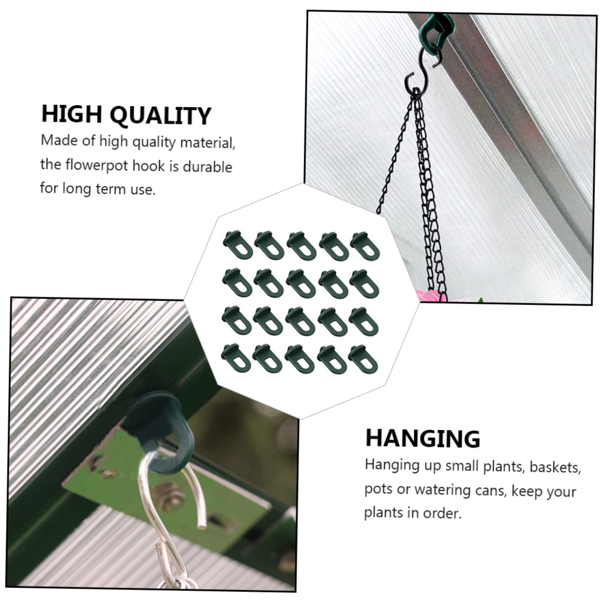 VANZACK 3 Ensembles Crochet pour Pot De Fleurs Suspendu Crochets pour Le Jardin Crochet De Suspension pour Pot De Fleurs Crochets Suspendus pour Pots De Fleurs Plastique Vert 20 Pièces * 3