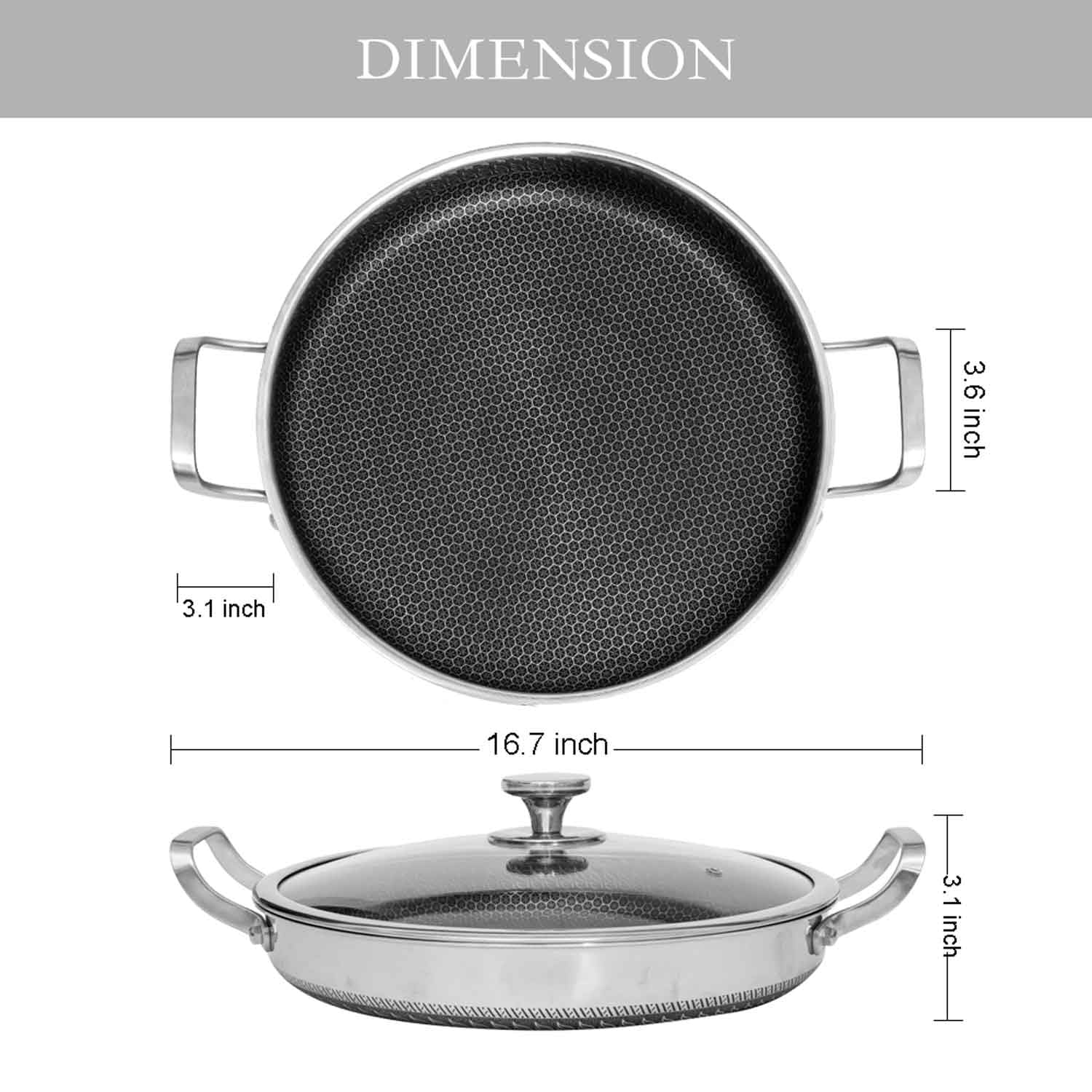 AUDANNE Casseruola Con Coperchio In Acciaio Inox 2 Quart - Pentola Ibrida A Nido D'Ape Per Tutti I Piani Cottura
