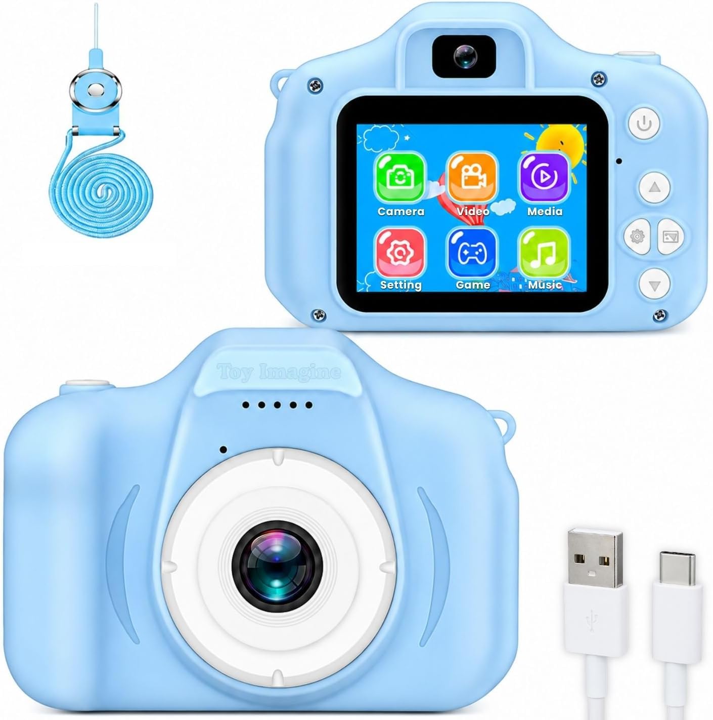 Toy Imagine Kids Digital Camera Toy 3.0MP 1080P Video Camera with 2-Inch Screen & 32GB Capacity USB Rechargeable with Games,Filters,Time-Lapse Educational Birthday Gift for Boys & Girls Age 3โ12(Blue)