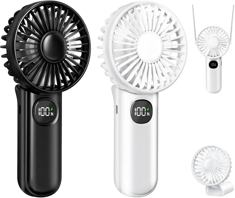 Lot de 2 mini ventilateurs portables à piles légers avec 3 vitesses et ventilateur à cils 