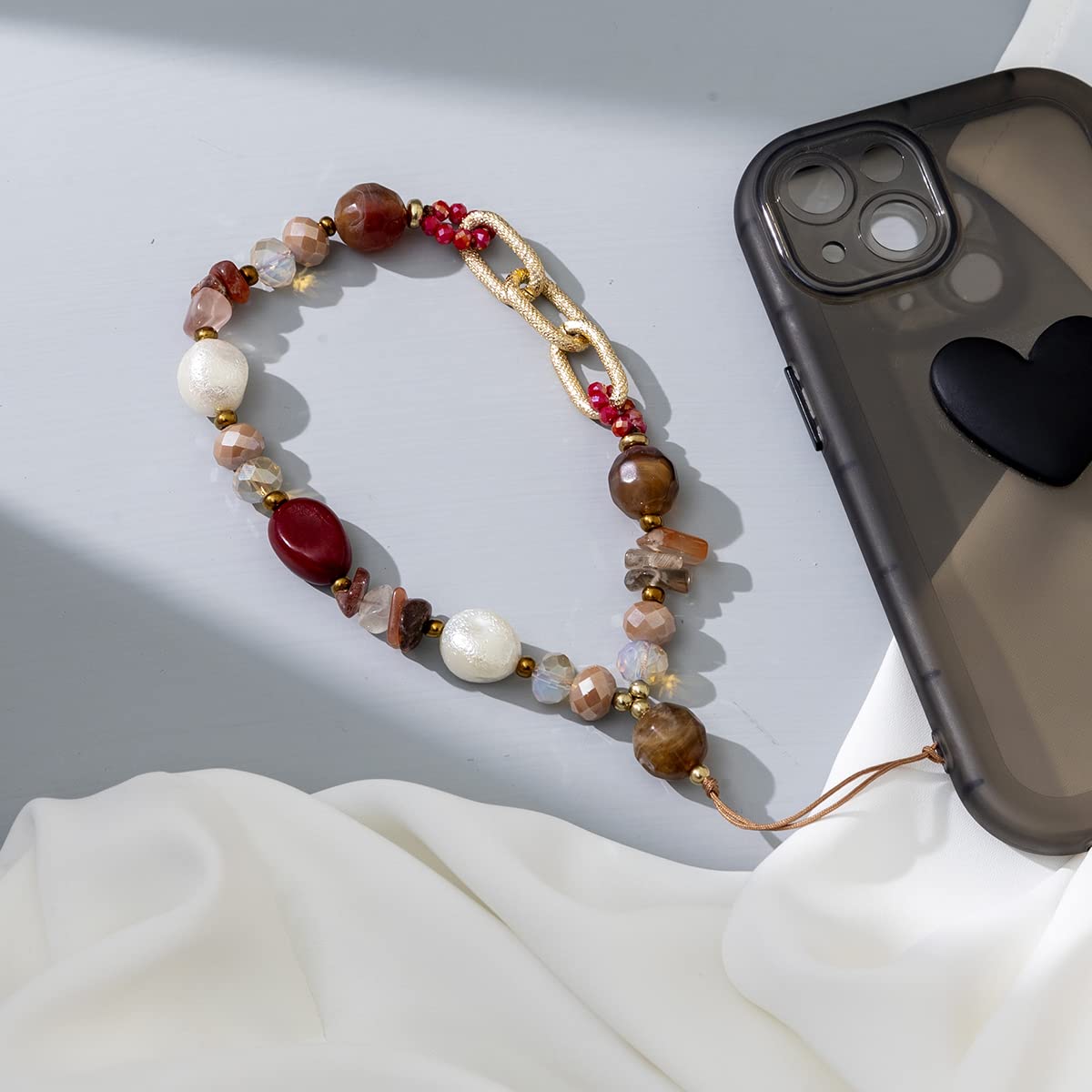 CHUQING Mobiele telefoonketting Korte parel handriem Mobiele telefoon