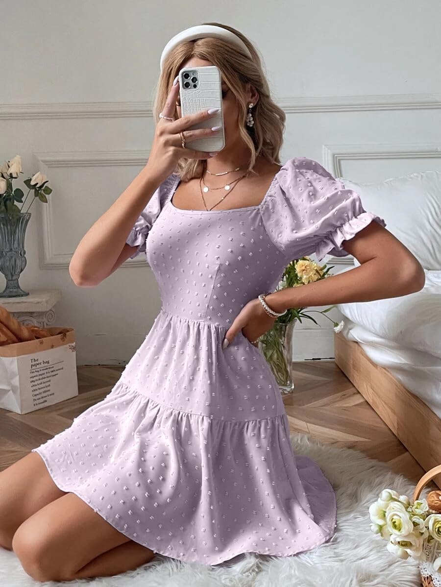 Narecte Summer Dresses for Women 2025,Tie Backless Swiss Dot Mini Dress,Ruffle Hem Flowy Casual Dresses - Image 4