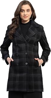 Monte Carlo Womens Regular Fit Checked Pattern Collared Neck Button Closure Full Sleeve Winter Coat Warm Woolen Overcoat f... Price In India