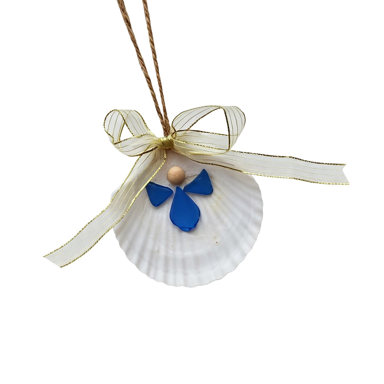 APGLSXY Coastal Sea Glass Shell Angelic Ornament with Wood Beads and Rope Wall Hanging Ornament for Home Garden Decors Sea Themed Wall Hanging