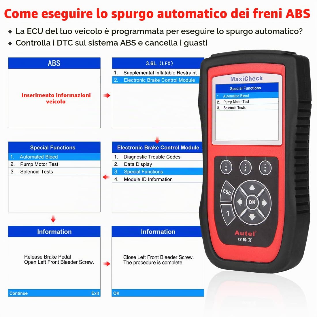 Autel MaxiCheck Pro Strumento Diagnostico OBD2 Scanner Auto con Bleed ABS | Reset dell'olio, SRS, SAS, EPB, BMS, per Veicoli Specifici, Strumento di Servizio Ideale Conveniente per Tecnici/Fai da te