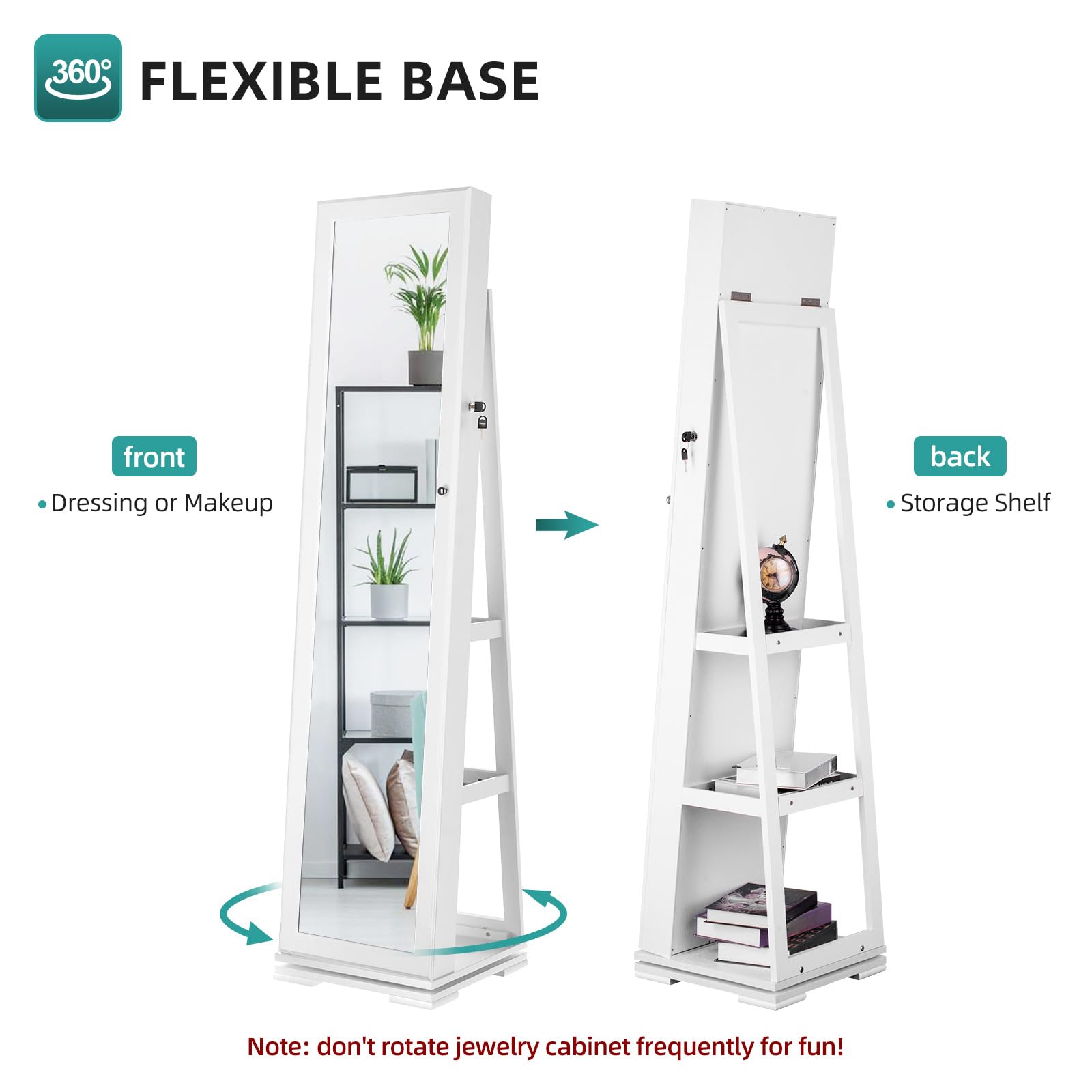 YITAHOME Jewellery Cabine Standing Full Length Mirrort, 360° Swivel Jewelry Armoire 3-in-1 Mirror, Lockable Cosmetic Storage Organize for Dressing/Bedroom