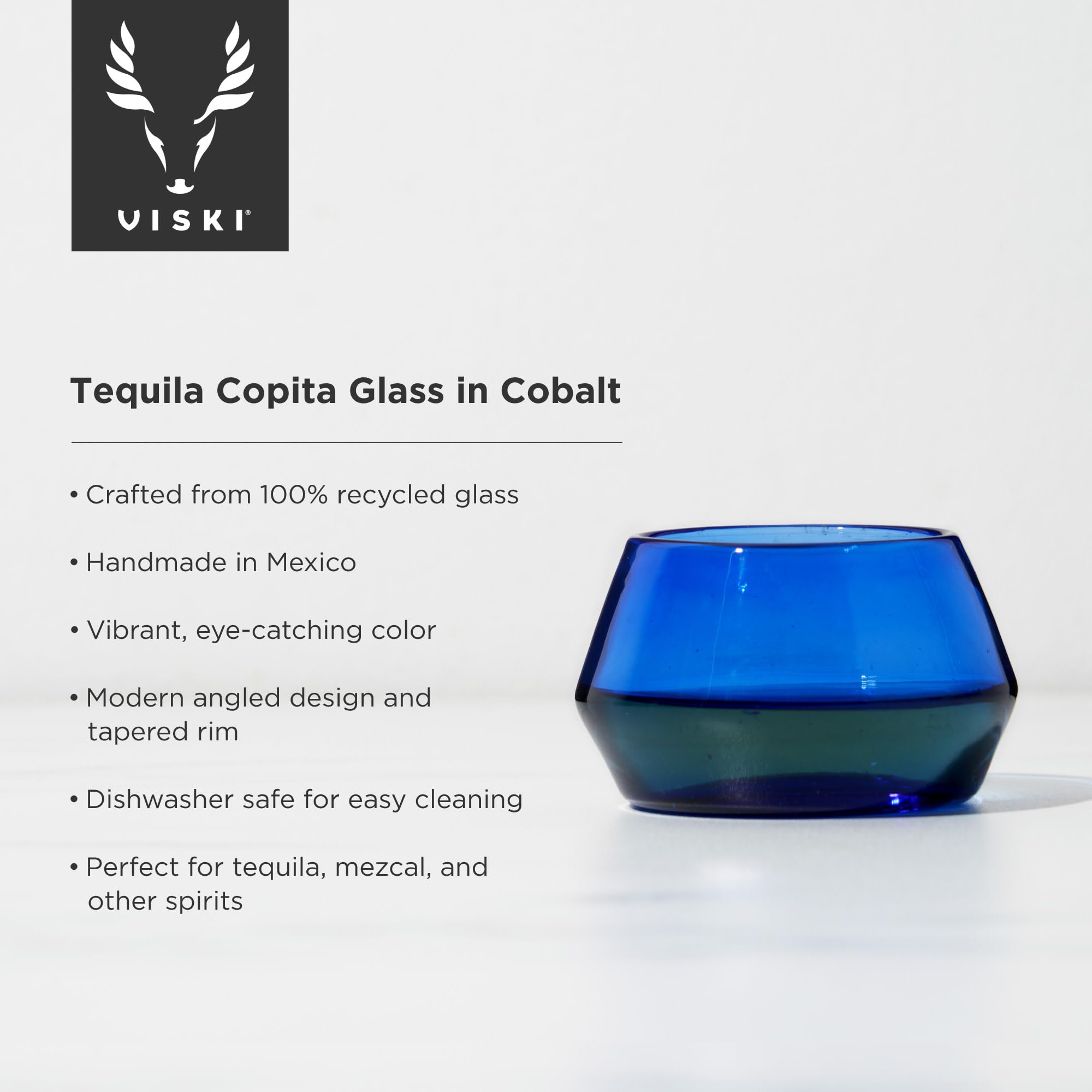 Viski Degustacja, meksykańskie szkło z recyklingu, Copita Tequila, szklanki Mezcal 140 ml kobaltowy niebieski zestaw 1 szt