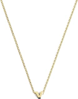 Collar Personalizado Single Letter - Colgante en Plata de Ley 925 con Acabado Baño de Oro de 18 Kt. - Cadena de Talla Unica - Joyas para Mujer - Letra V