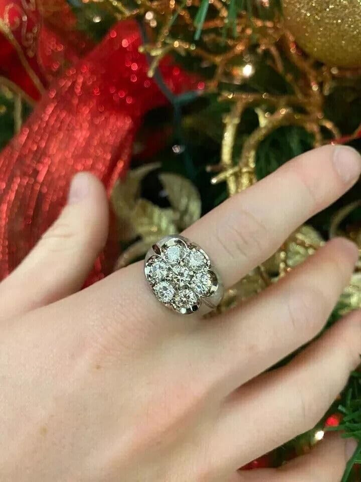 Men's Cluster Engagement Ring Real 925 Sterling Silver Real Moissanite For Gift2