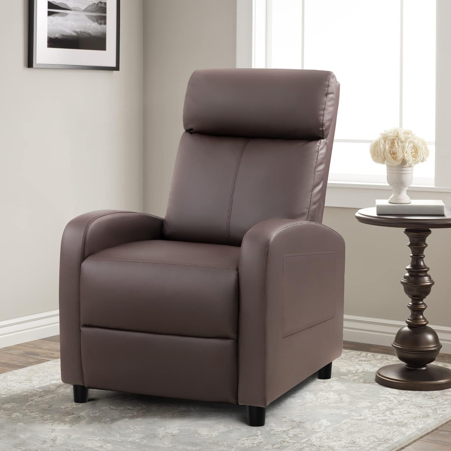 Furniwell Massage Recliner Chair for Living Room Adjustable PU Leather Reclining Chair Home Theater Seating Modern Winback Single Sofa for Adults with Footrest (Leather, Brown)