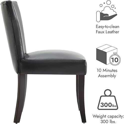 Miniatura 4 de Watson & Whitely Juego de 2 sillas tapizadas de cocina y comedor con respaldo bajo, sillas de comedor de piel sintética con patas de madera maciza,