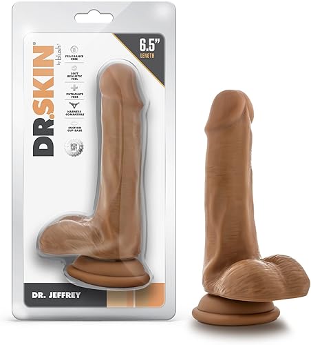 Blush Novelties Dr Skin - Consolador realista de 6.5 pulgadas de largo y 1.25 pulgadas de grosor con base de ventosa y bolas, consolador realista