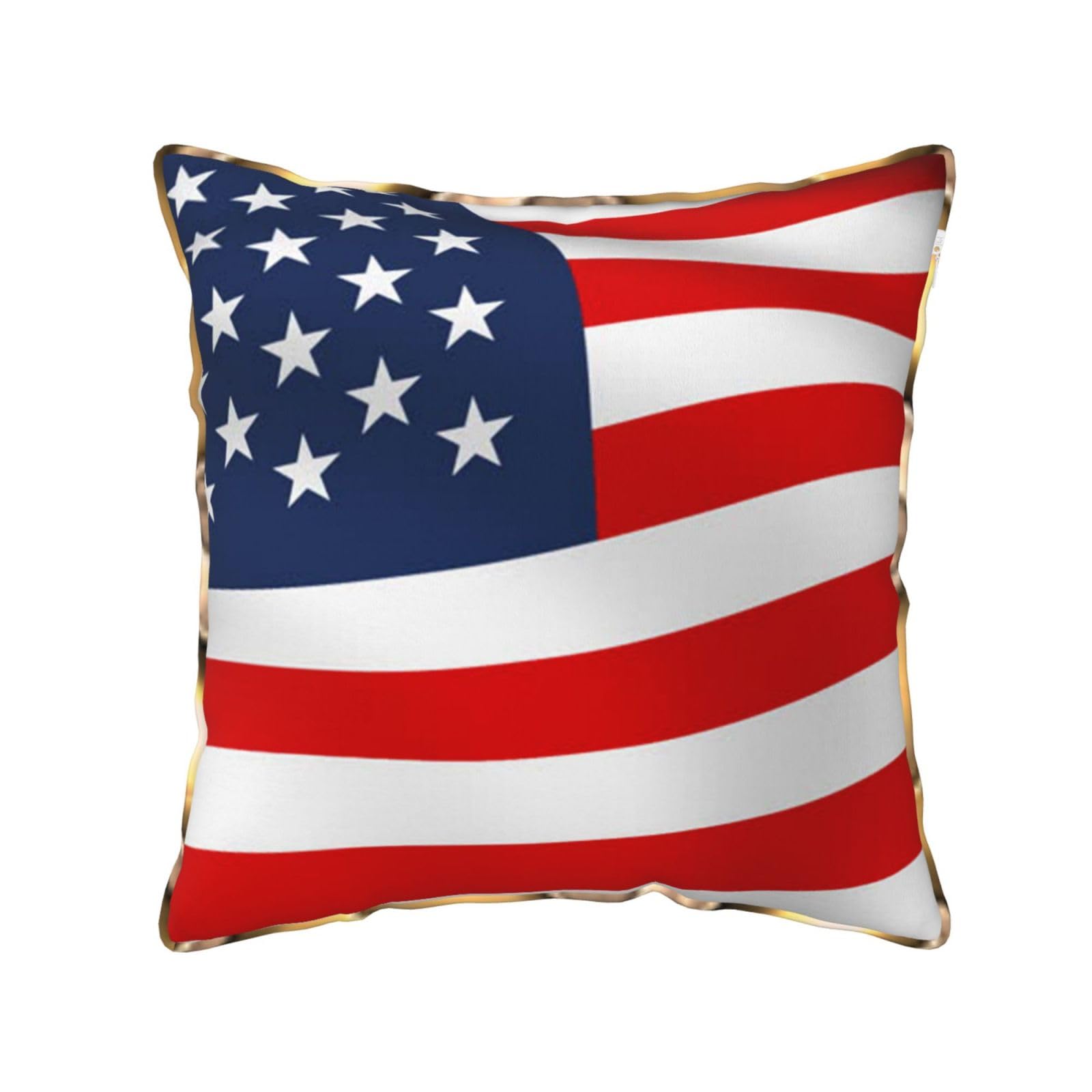 AUBKFELD American Flag Patriotic Printed Velvet Cushion Cover 40x40 CM with Gold Edging Strip, Square Pillowcase Soft Throw Pillow Covers Case Decorative for Living Room Sofa Couch Bed Bench