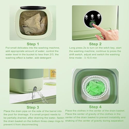 Miniatura 3 de Lavadora portátil, mini lavadora, 3 modos, capacidad de 11 litros, con cesta de drenaje, almacenamiento plegable, se puede lavar ropa interior, ropa