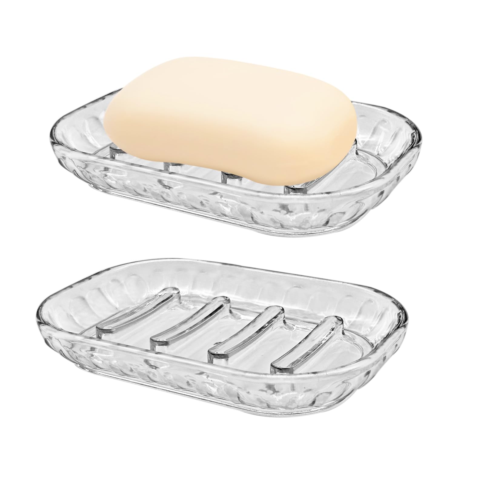 AMUONTY Soap Dish Holder for Bar Soap, Bathroom Soap Dishes Bar Soap Holder Tray 2 Pack, Soap Dishes for Shower Bathroom, Kitchen Sink Soap Dish, Clear
