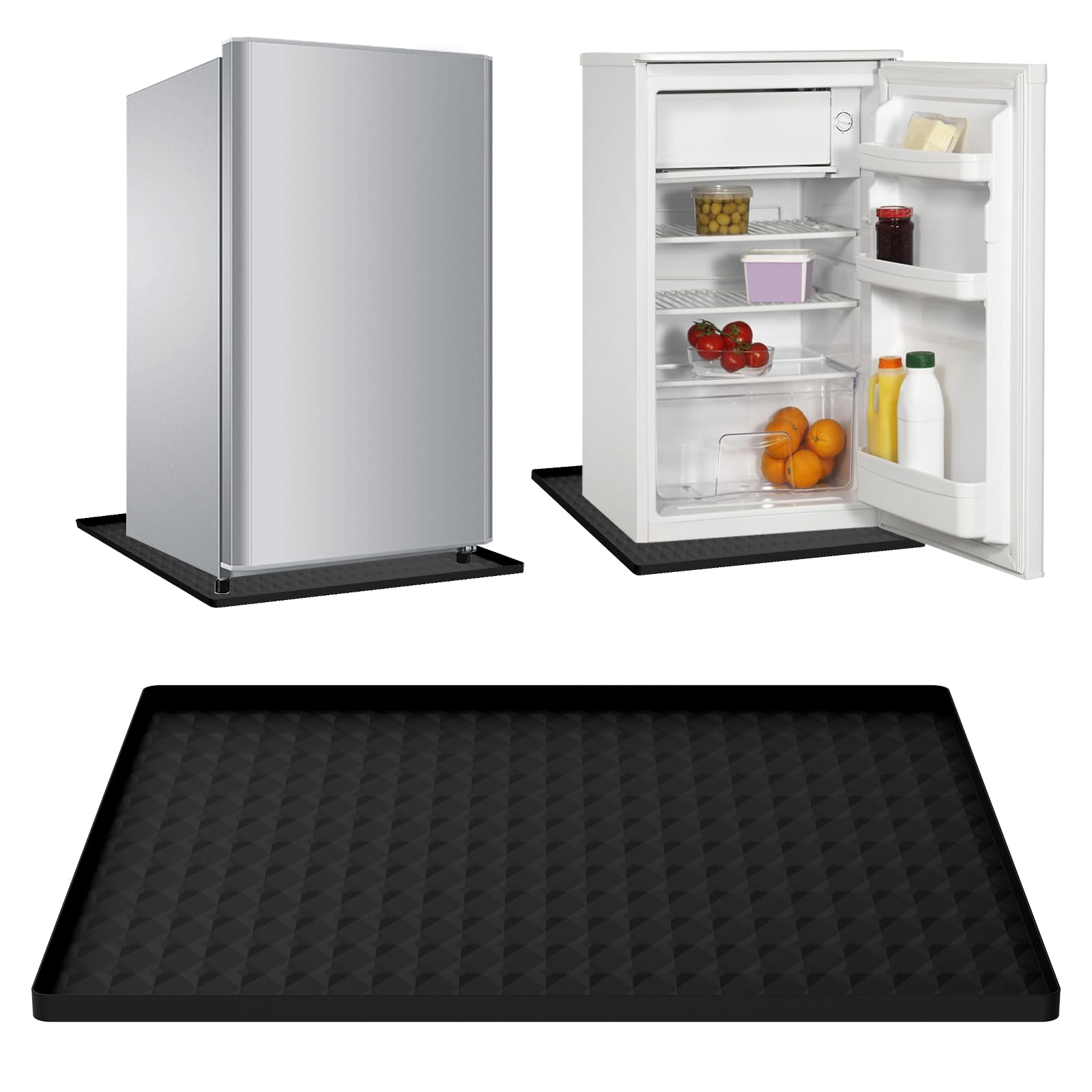 Zhjiutak Black Fridge Silicone Mat With 0.8 Inch Raised Edges, 60X60 Cm Under Refrigerator Floor Protector Washable Under Washing Machine Mat For Dryer Mini Fridge,Washing Machine & Freezer Drip Tray (Black)