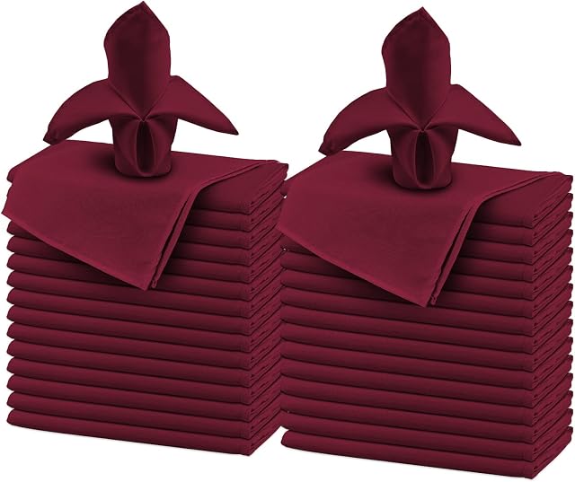 24 Pack Dinner Napkins,Polyester Cloth Napkins 18X18 Inch Soft and Comfortable with Hemmed Edges Washable Burgundy Table Dinner Napkins for Events Dinners Weddings Bar Parties (Burgundy)