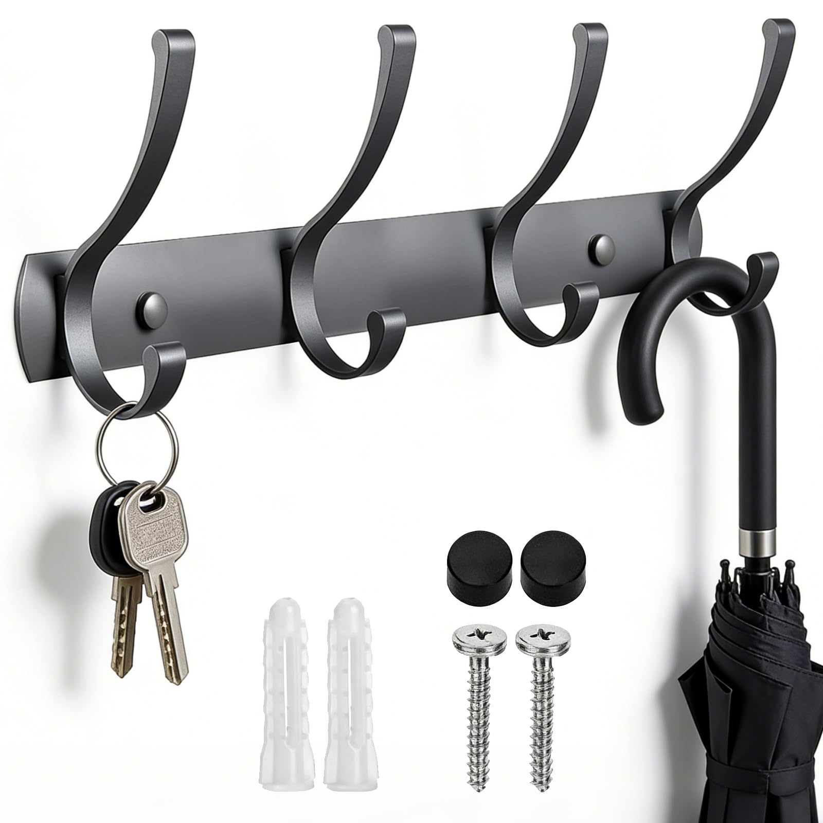 ACETEND Coat Hooks Wall Mounted, 4 Dual Hooks, Heavy Duty Rust-Proof Coat Rack for Jackets, Bags, Hats, Towels & Keys in Bathroom, Bedroom, Kitchen, Entryway & Over The Door