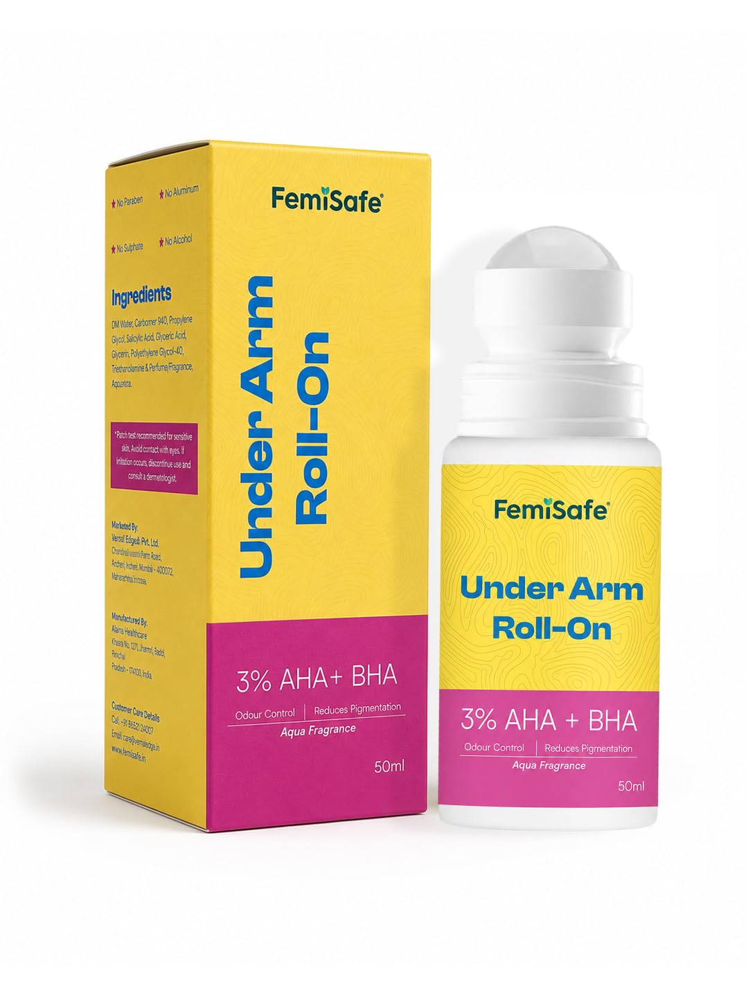 FemiSafe AHA BHA Underarm Roll-On|Controls Odour & Reduces Pigmentation | Alcohol-Free | Antiperspirant with 48H Protection | Unisex Roll-On (50ml)-image-5