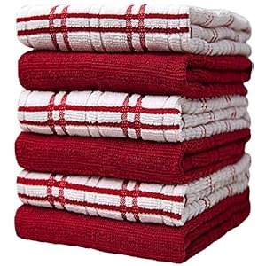 Dish Towel 16"x26" | Red Windowpane Design | Kitchen Hand Towels, Large Tea Towel Set | Dish Towels for Kitchen | Natural Ring Spun Cotton Dish Towel | Soft, Highly Absorbent | 400 GSM – 6 Pack Dish Towel 16×26 Red Windowpane Design Kitchen Hand Towels Large Tea Towel Set Dish Towels for Kitchen Natural Ring Spun Cotton Dish Towel Soft Highly Absorbent 400 GSM–6 Pack