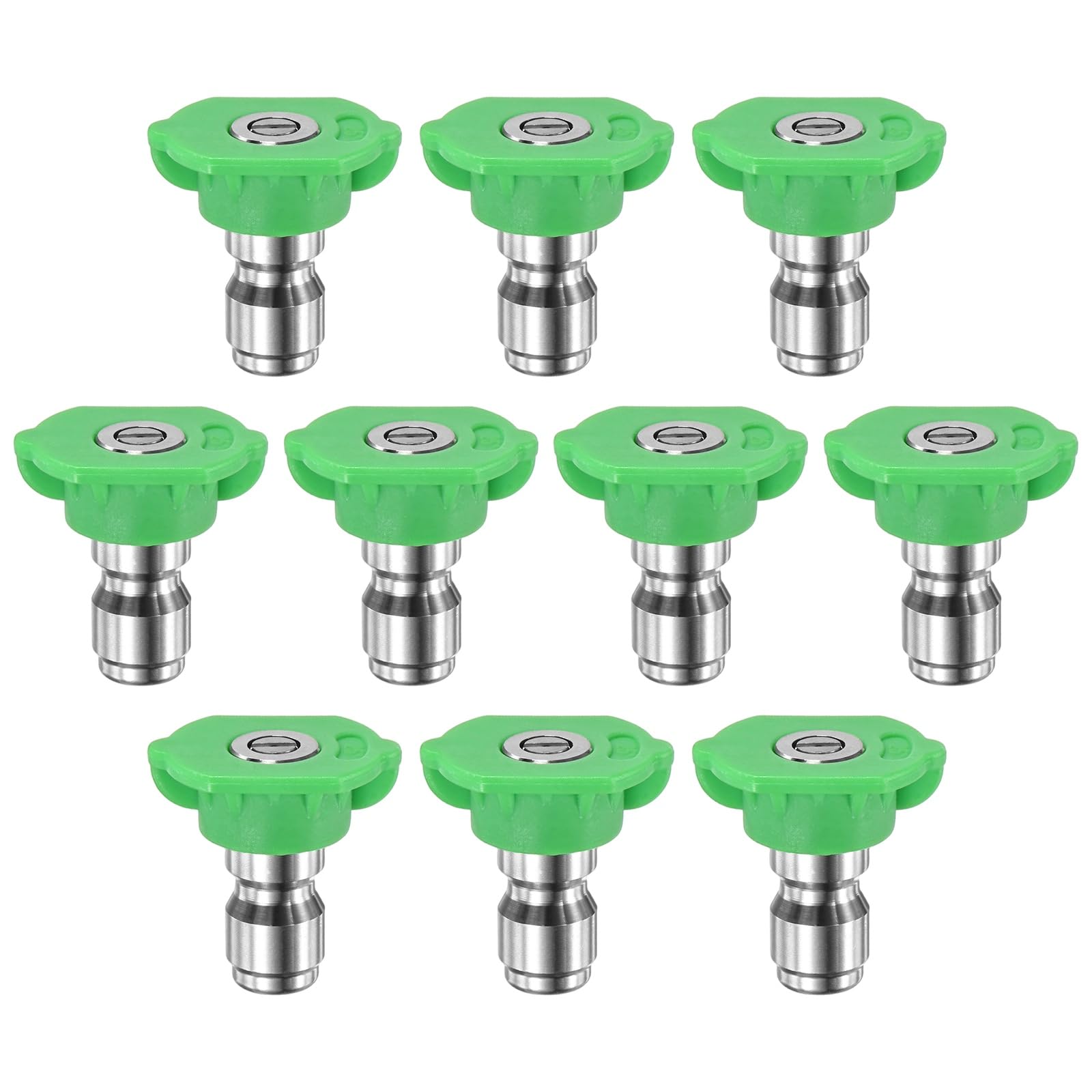 M METERXITY 10PCS Pressure Washer Spray Nozzle Tips, 1/4 Inch Quick Connect, 4000PSI 25 Degree Power Washer Nozzles Attachments Head for Car/Glass/Wall/Exterior Surface [Green]