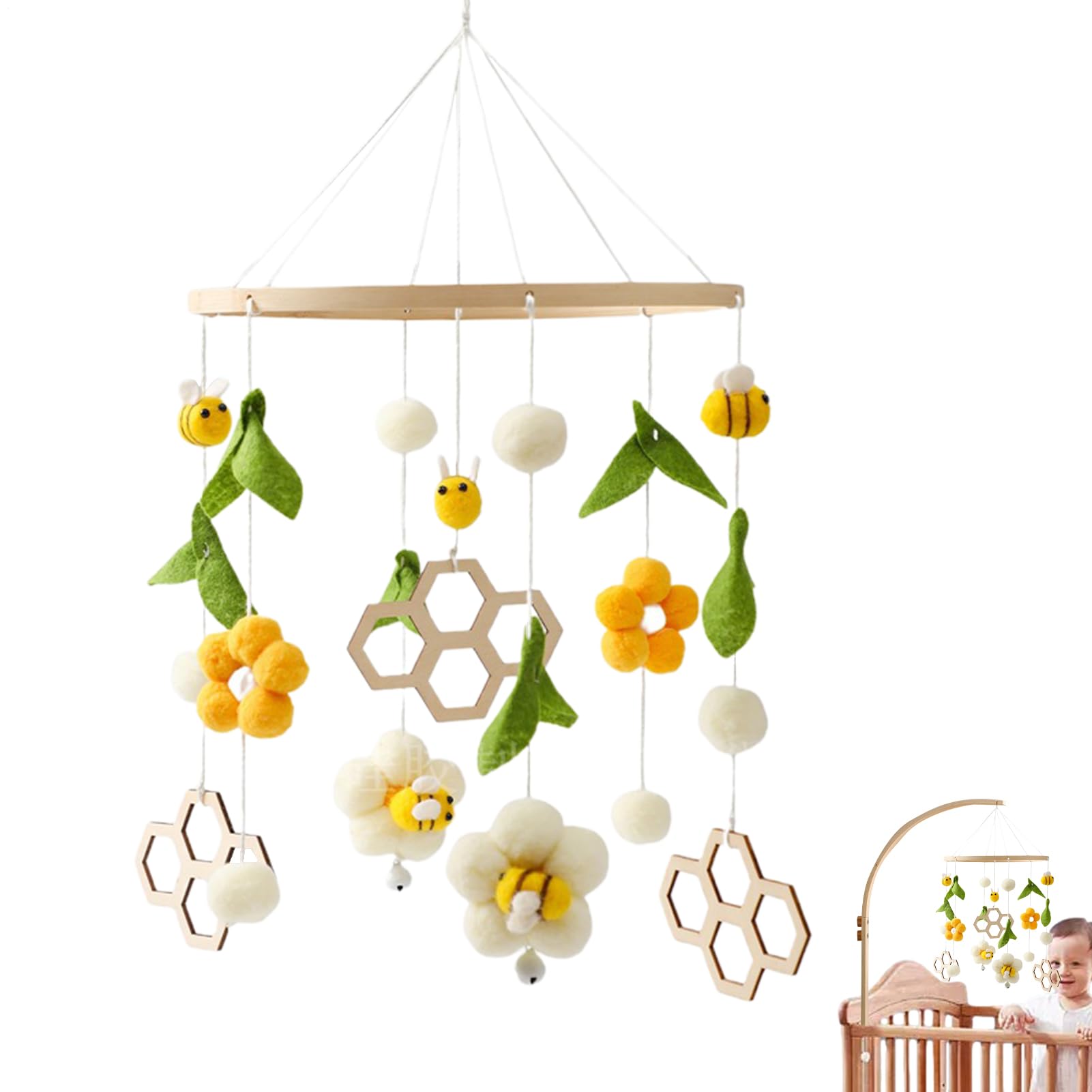 Musical Spinner for Cot Bed - 23 x 54 cm Calming Sleep Bell Hanging Decoration with Honey Bee Floral Pattern | Bedroom Ceiling Display Will Be Celebration