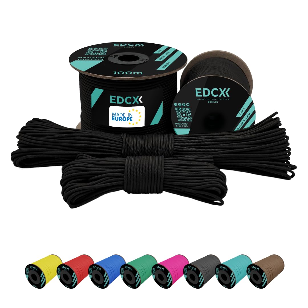 EdcX 2 mm Nylon Paracord 275 (15, 30, 50 and 100 m)– 100% Nylon rope, 3-Strand cord, Nylon cord 2 mm in Many Colours