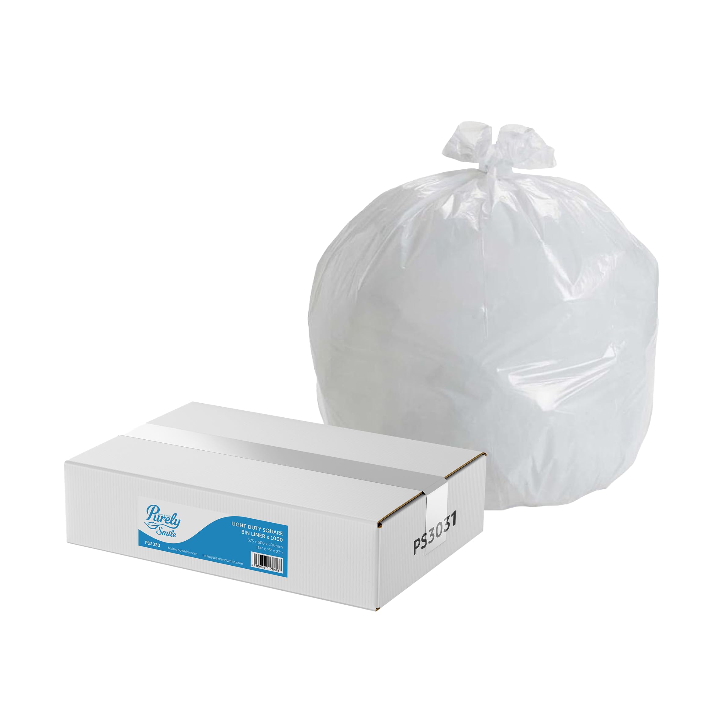Purely Smile Square Bin Liners - Ultra Durable & Tear-Resistant White Bin Bags - Durable & Tear-Resistant Bin Liners for Household & Office Use - Medium Duty Box of 1000