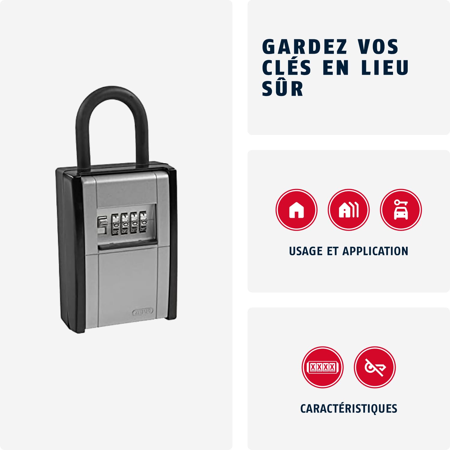 ABUS KeyGarage 797 - Boîte à clés avec étrier de fixation - pour clés ou petits objets de valeur - noir-argenté