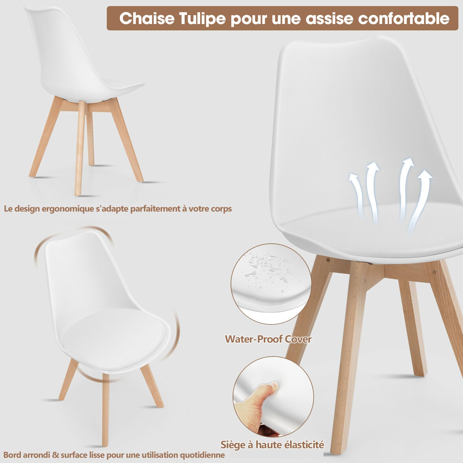 Chaises de Salle à Manger Scandinave Lot de 4, Chaise de Cuisine, Idéal pour Salle à Manger, Salon, Chambre à Coucher (4, Blanc, Standard)