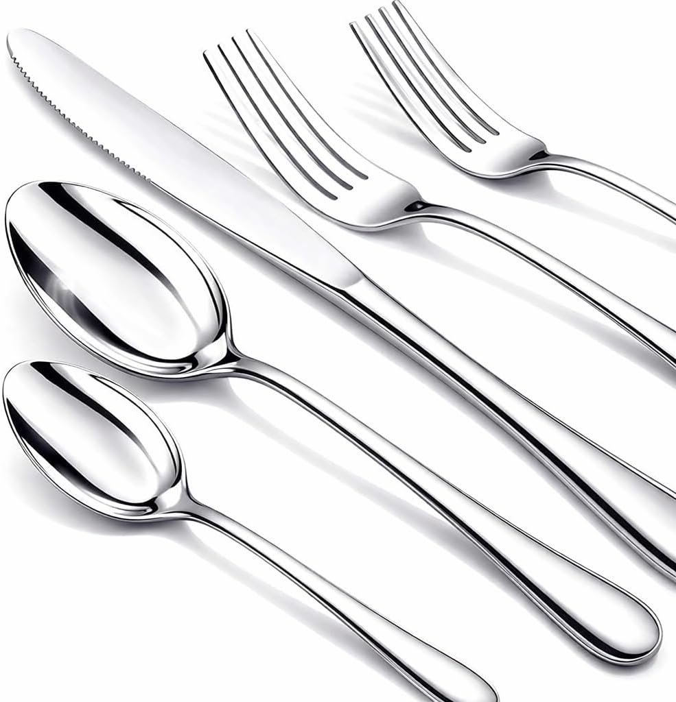 NICE KITCHEN Silverware Set, 40 Piece Stainless Steel Cutlery Sets for 8, Heavy Duty Flatware, Mirror Polished Forks Spoons and Knives Set, Reusable Utensils for Home Kitchen, Dishwasher Safe
