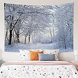 ANLAI 冬の雪の森のタペストリークリスマススノーフレークの壁掛け家の装飾のための寝室の居間 200cm x 150cm