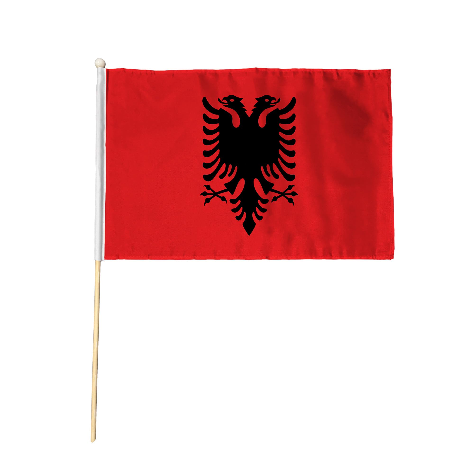 Flagtex Albania Pack of 6 Hand Waving Flag (18x12 Inch Large) - Premium Wooden Stick Hand Flag Big Size Natural Wood Pole European Red Black Double-Headed Eagle Flag Events Parades — image 1
