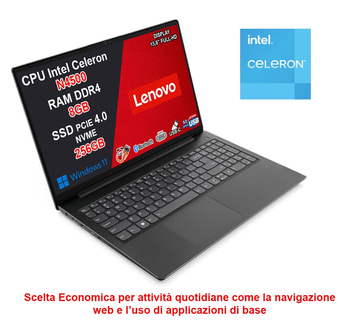 Laptop Intel N4500 8Gb 256Gb SSD FHD 15.6