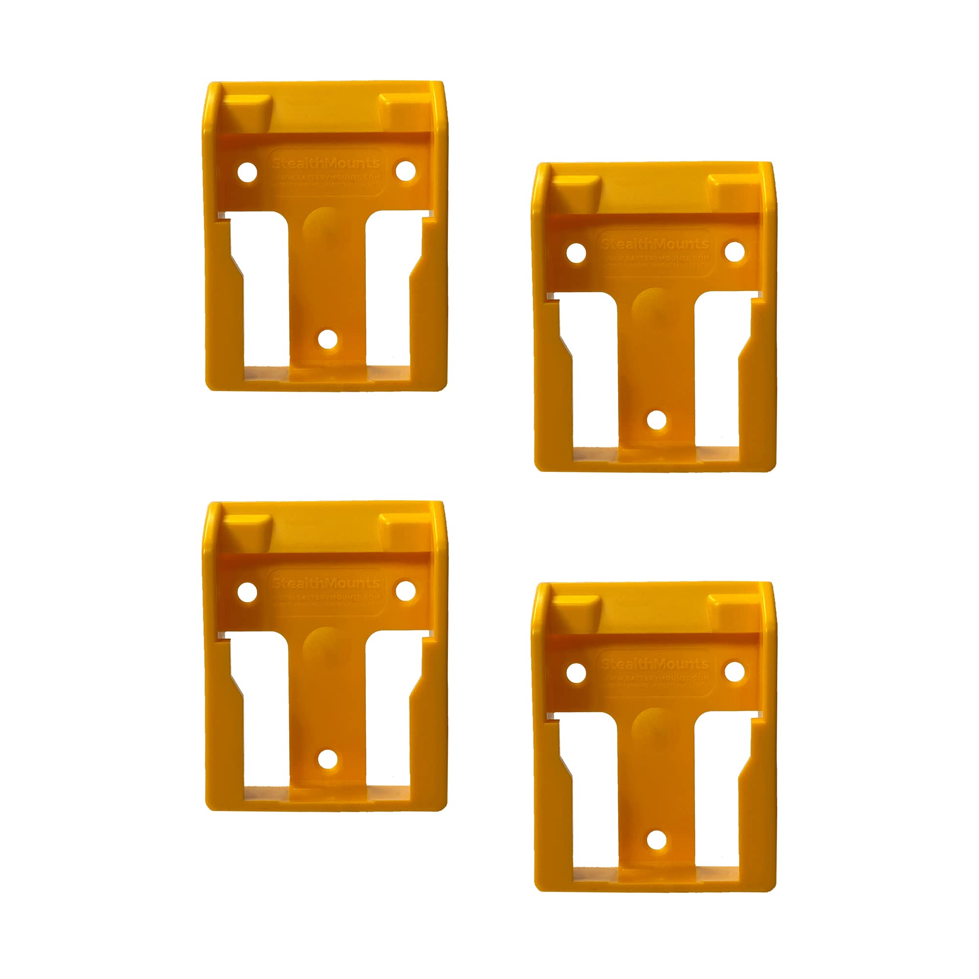 StealthMounts Battery Holder Compatible with DeWalt 20/60V Batteries (4 Pack) - Yellow Battery Mounts | Made in The UK