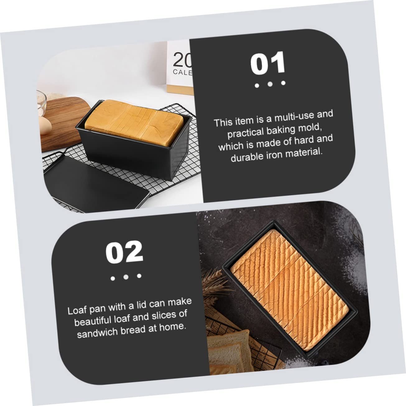 Eisen Toastbackform mit Antihaftbeschichtung und Deckel für Backen Zuhause Kastenform mit Ausgezeichneter Wärmeleitung und Praktischem Design